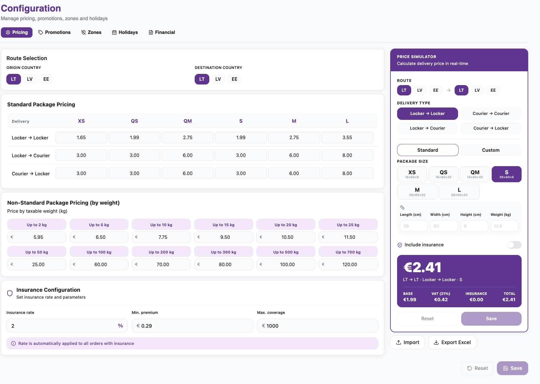 Venipak Fast pricing configuration