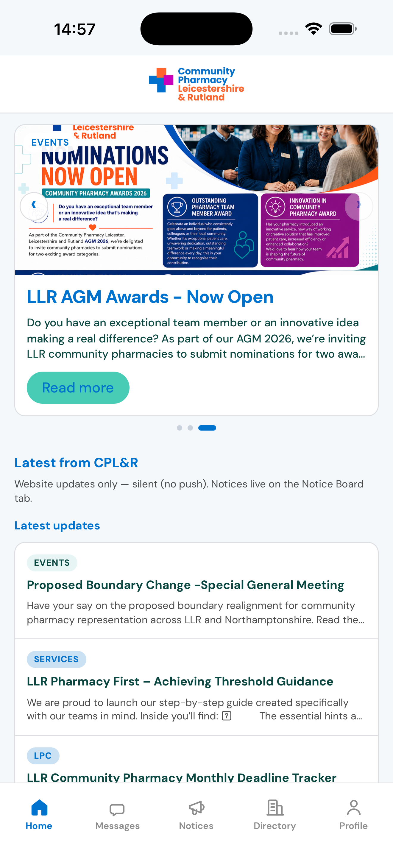 Pharmacy Community Connect home screen